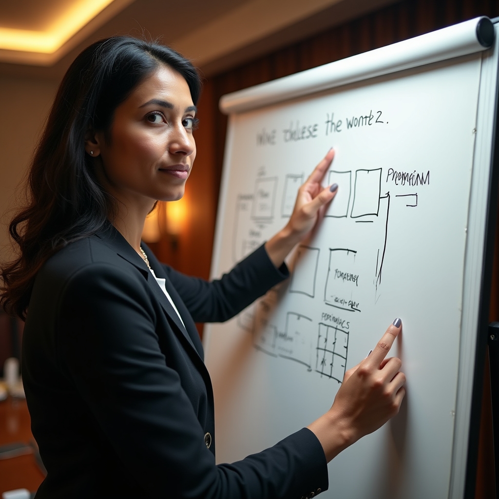 Structura unui program de mentoring notată pe o tablă albă, într-un birou modern